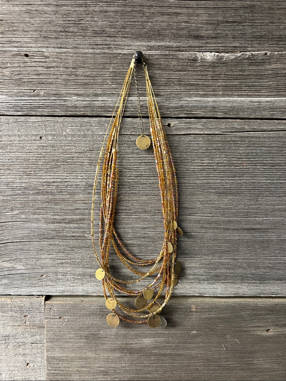 Jewelry: Brown Iridescent Bead Layered Charm Necklace 90s/Y2K